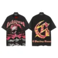 Vintage washed graphic t-shirt with skull and letter print for high street daily wear. - S / Tops / 6168 Washed Black