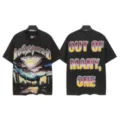 Vintage washed black short sleeve t-shirt for men and women, featuring graphic and letter print. - S / Tops / 6169 Washed Black