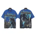 Vintage Washed Blue Short Sleeve T-Shirt Statue of Liberty Graphic Streetwear Casual Tee - S / Tops / 6105 Klein Blue