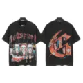 Vintage washed short sleeve t-shirt with graphic skull and letter print for streetwear style. - S / Tops / 6167 Washed Black