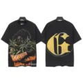 Vintage washed black short sleeve t-shirt with graphic print and gothic letter back design. - S / Tops / 6355 Washed Black