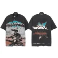 Vintage washed graphic t-shirt with skeleton print, unisex oversized streetwear top. - S / Tops / 6175 Washed Black
