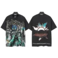 Vintage washed short sleeve t-shirt with graphic print streetwear style unisex casual top. - S / Tops / 6176 Washed Black