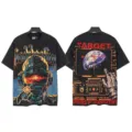 Vintage washed short sleeve t-shirt with cyberpunk graphic print, oversized streetwear style. - S / Tops / 6357 Washed Black