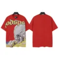 Vintage washed graphic short sleeve t-shirt with astronaut skull print for men and women - S / Tops / 6199 China Red