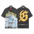 Vintage washed short sleeve t-shirt with graphic print and Gothic letter back design. - S / Tops / 6010 Washed Black