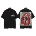 Vintage washed short sleeve t-shirt with graphic skeleton print for men and women streetwear. - S / Tops / 6183 Washed Black