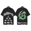 Vintage washed short sleeve t-shirt with front and back graphic prints for streetwear style. - S / Tops / 6188 Washed Black