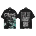 Vintage washed black graphic short sleeve t-shirt, retro streetwear tee for unisex. - S / Tops / 6187 Washed Black