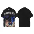Vintage washed graphic t-shirt for men and women, gothic city print short sleeve streetwear top. - S / Tops / 6196 Washed Black