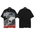 Washed short-sleeve graphic T-shirt in black, featuring vintage skull astronaut print variant. - S / Tops / 6192 Washed Black
