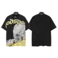 Black washed short sleeve t-shirt, retro astronaut graphic print streetwear style for men women. - S / Tops / 6199 Washed Black
