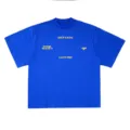 Unisex High Street lose fit Kurzarm Grafik T-Shirt Freizeit Baumwolle blaue Streetwear - S / Oberteile / Saphirblau