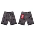 Streetwear gothic letter embroidered denim shorts casual grey five-point jeans for unisex - XL / Bottoms / Gray