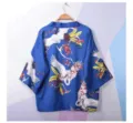 Japanese vintage crane print kimono cardigan open front casual haori shirt for men and women - Multiple Cranes Blue