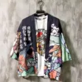 Japanese vintage ukiyo-e print kimono cardigan open front loose casual streetwear - S / Tops / Luohe Black