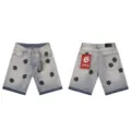 High street style men's women's light wash denim shorts with gothic letter embroidery. - XL / Bottoms / Denim Blue