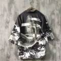 Japanese retro ukiyo-e dragon black white kimono cardigan 3/4 sleeve haori shirt unisex top new - Dragon Black