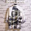Japanese vintage ukiyo-e dragon print 3/4 sleeve kimono cardigan for men and women - Dragon White