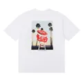 White short sleeve T-shirt with vintage palm tree and neon sign graphic print on the back. - S / Top (Style 1) / White