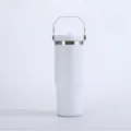 Bicchiere in acciaio inossidabile bianco con manico 30oz tazza termica da viaggio all'aperto. - 20oz / Bianco