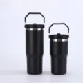 Bicchiere termico da viaggio in acciaio inossidabile con manico tazza da caffe auto nera - 20oz / Nero