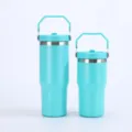 Stainless steel insulated tumbler set portable car water bottle with handle cyan - Ocean Blue
