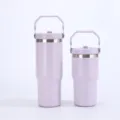 Stainless steel portable thermos tumbler with handle, solid purple color car cup, 30oz. - Light Purple