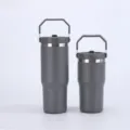 Stainless steel vacuum insulated tumbler with swivel handle portable car cup travel mug - 20oz / Gray