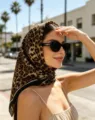 Foulard carre imprime leopard, bandeau et foulard en soie chic pour femme, variante 70cm. - Café Noir