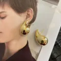 Gold tone metallic teardrop earrings minimalist fashion statement jewelry for women daily wear - Teardrop Earrings / Gold