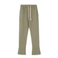 Close-up of the flared hem and side zipper detail on casual cotton streetwear sweatpants. - S / Bottoms / Army Green