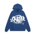 Blue fleece-lined hoodie featuring a bold white graffiti letter graphic on the front. - S / Tops / Blue