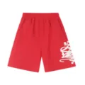 Red streetwear graffiti print casual shorts for men and women, comfortable elastic waist. - S / Bottoms / Red