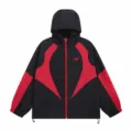 Black red colorblocked hooded windbreaker jacket men women high street casual outerwear - S / Tops / Black/Red