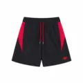 High street men women casual shorts with red side panels, drawstrings and embroidery details. - S / Bottoms / Black/Red