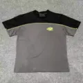 Color-blocked short-sleeve t-shirt with chest embroidery and neon piping for street fashion. - S / Tops / Gray