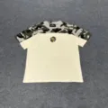Camouflage spliced short sleeve t-shirt with chest embroidery, casual streetwear style. - S / Tops / Apricot Short Sleeve