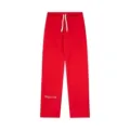 Pantaloni della tuta felpati Y2K rosso vivo con coulisse bianca e scritta elegante. - Taglia S / Sopra E Sotto / Rosso (D02)