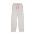 Pantaloni della tuta Y2K felpati grigio chiaro con coulisse rosa e dettagli ricamati. - Taglia S / Sopra E Sotto / Grigio (D02)