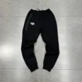 Black fleece-lined casual sweatpants with zipper pocket and adjustable drawstring waist. - M / Bottoms / Black