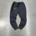 Dark grey fleece-lined casual sweatpants with zipper pockets and stylish embroidery. - M / Bottoms / Dark Gray