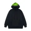 Black streetwear hoodie with neon green graffiti lettering, cozy fleece lined design. - S / Top And Bottom / Black Green (D01)