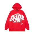 Felpa con cappuccio in felpa rossa da uomo e donna, elegante hoodie streetwear con stampa graffiti. - Taglia S / Sopra E Sotto / Rosso