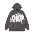 Felpa in pile grigio scuro con una stampa grafica bianca in stile urban streetwear. - Taglia S / Sopra E Sotto / Grigio