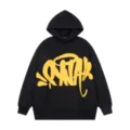 Felpa con cappuccio nera in felpa con stampa grafica gialla, stile Y2K streetwear alla moda. - Taglia S / Sopra E Sotto / Nero