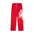 Pantaloni della tuta rossi felpati da uomo e donna, con stampa streetwear in stile graffiti. - Taglia S / Sopra E Sotto / Rosso (D05)