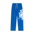 Pantaloni della tuta in felpa blu streetwear Y2K con stampa grafica per uomo donna. - Taglia S / Sopra E Sotto / Blu (D05)