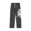 Pantaloni della tuta in felpa grigio scuro per uomo e donna, con coulisse bianca e stampa grafica. - Taglia S / Sopra E Sotto / Grigio (D05)