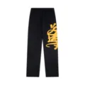 Pantaloni della tuta neri in felpa con stampa grafica gialla S&Y, stile streetwear Y2K casual. - Taglia S / Sopra E Sotto / Nero (D05)